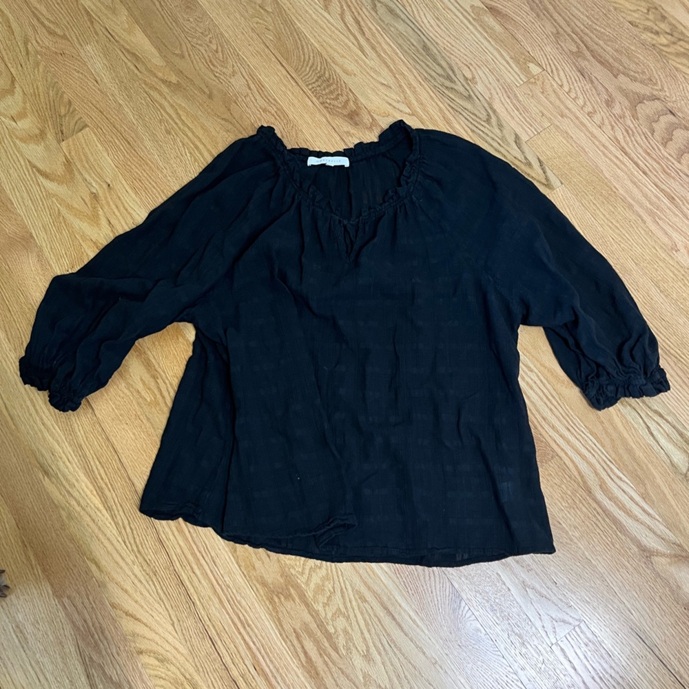 Black Smocked Puff Sleeve Blouse